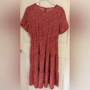 SHEIN Red and White Patterned Dress